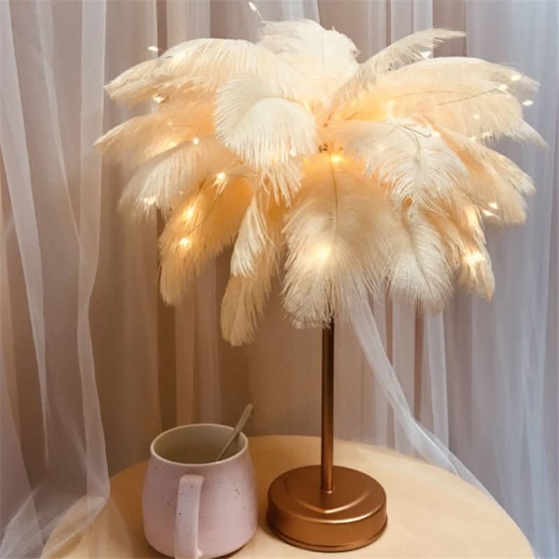 Remote Control Feather Table Lamp USB Battery Power - Eshtree