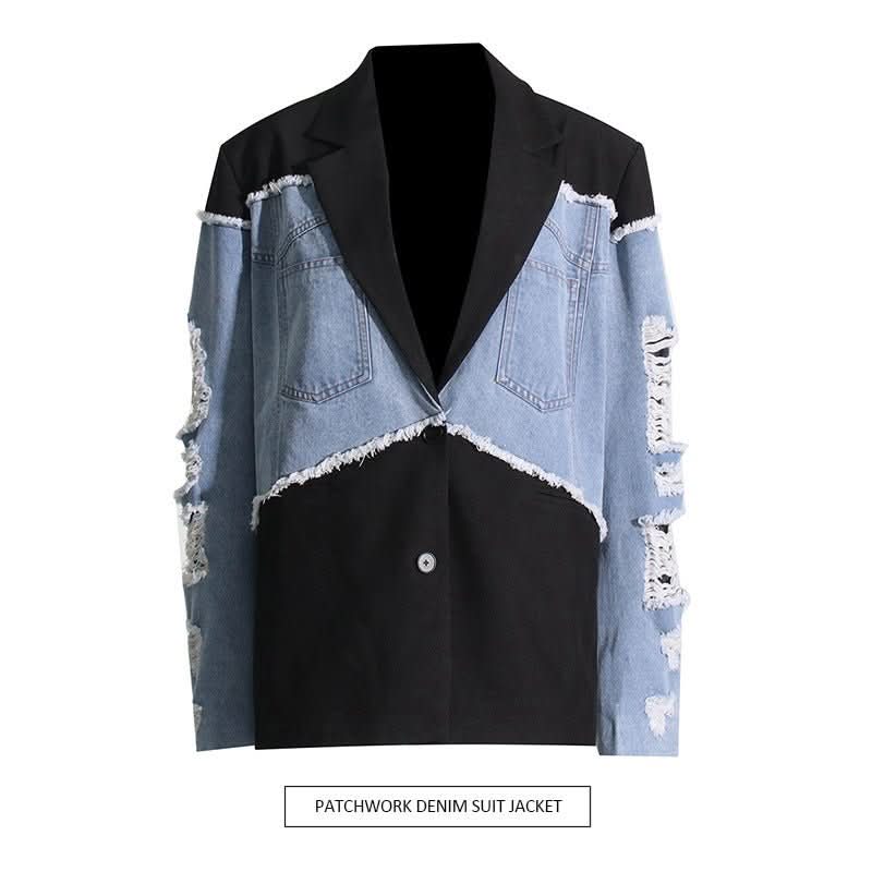 Retro And Trendy Denim Patchwork Jacket - Eshtree