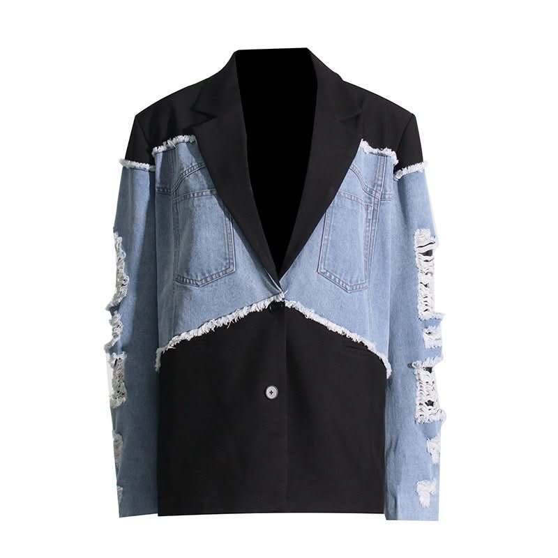 Retro And Trendy Denim Patchwork Jacket - Eshtree