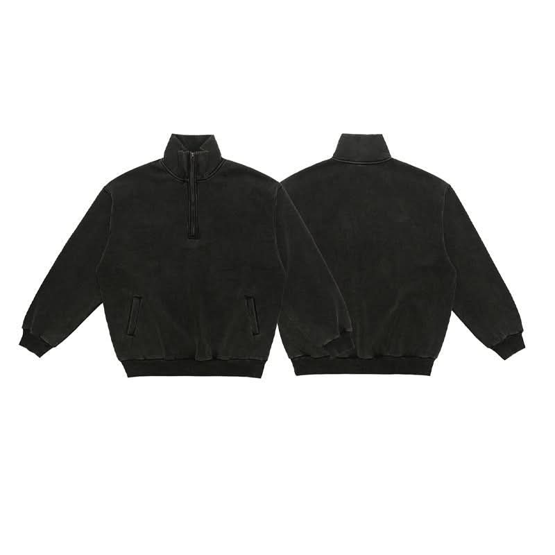 Retro Distressed Half Zipper Brushed Hoody Couple - Eshtree