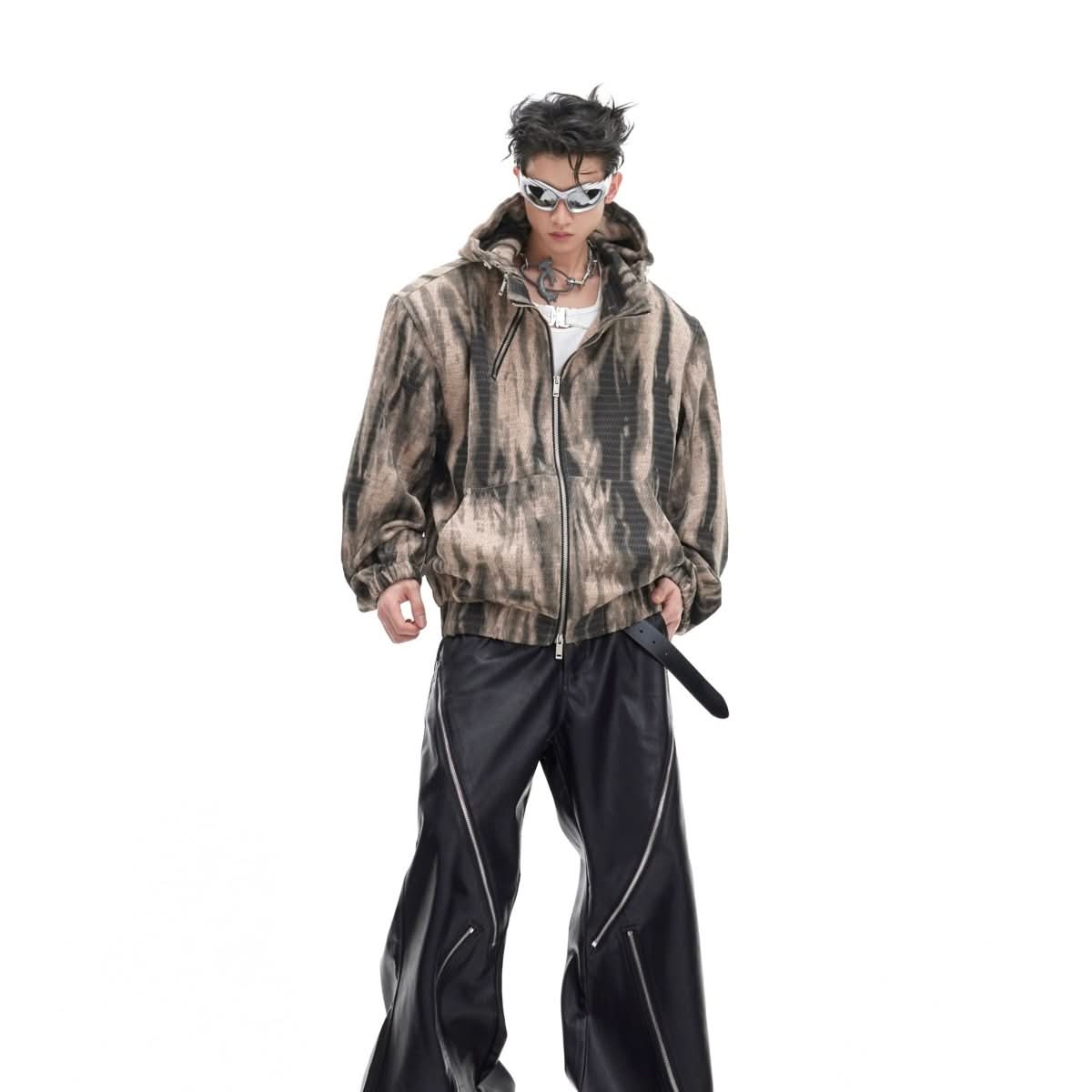 Retro Distressed Hooded Sweater Metal Zipper Design Jacket For Men - Eshtree