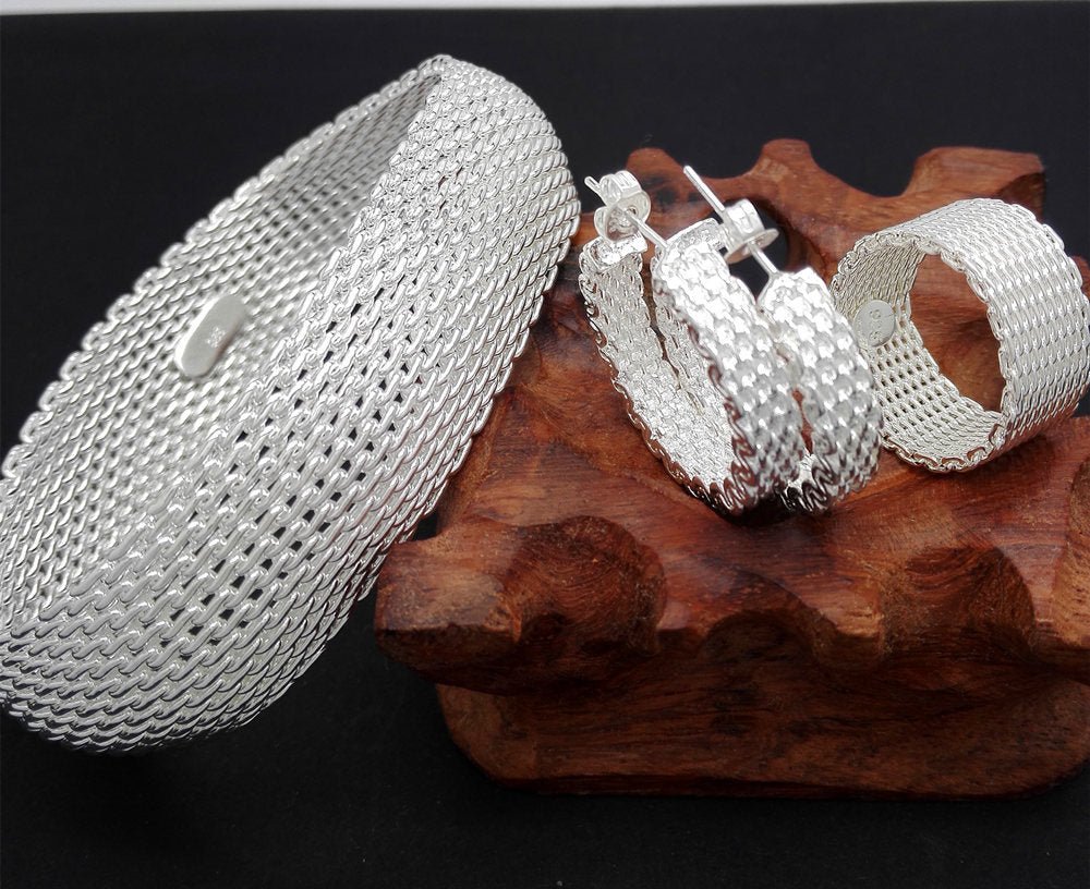 Retro Exquisite Net Bracelet Earring Ring Three - piece Suit - Eshtree