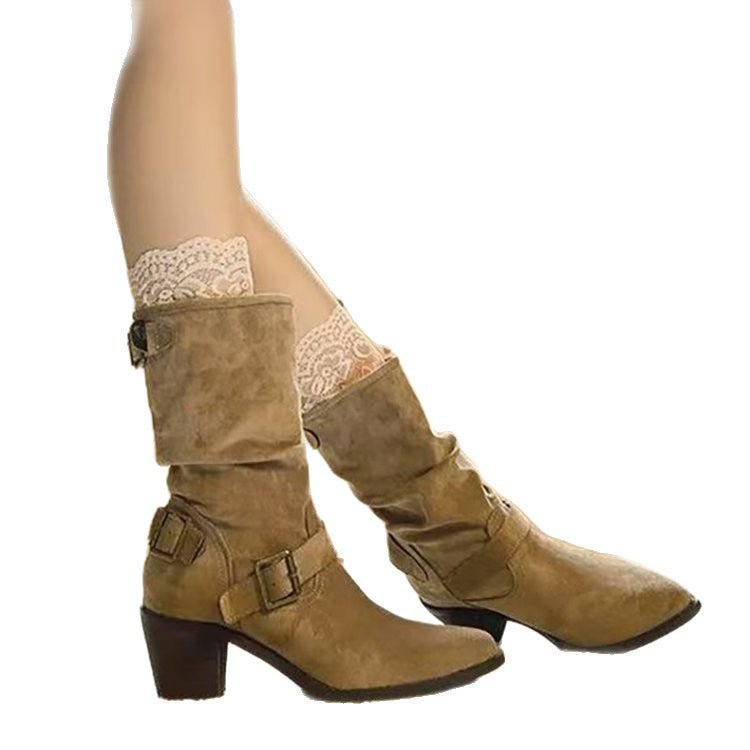 Retro Mid - calf Stacked Pointed - toe Chunky - heel Boots - Eshtree