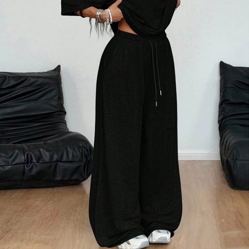 Retro Solid Color Casual Pants For Women, Loose Wide - leg Versatile - Eshtree