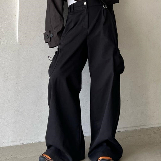 Retro Solid Color Elastic Casual Wide Leg Pants For Women - Eshtree