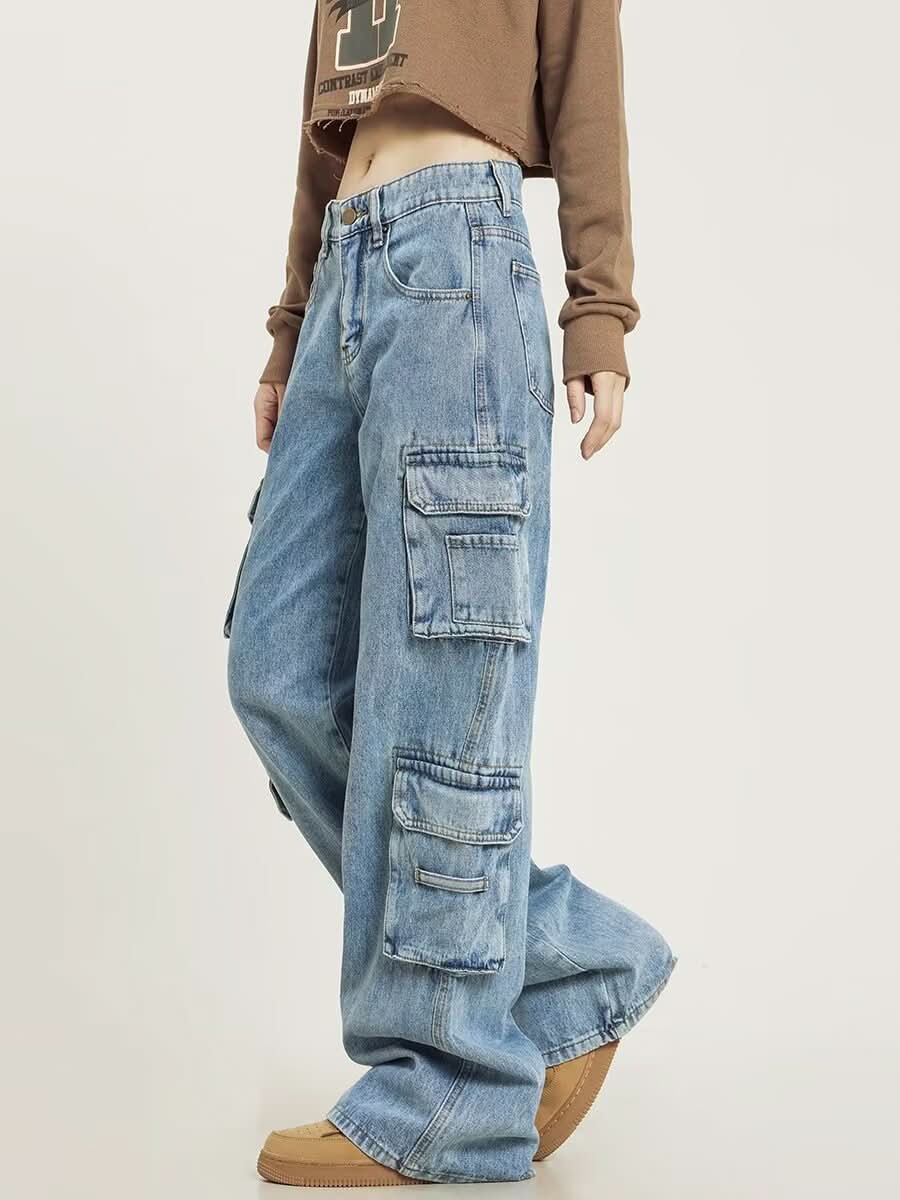 Retro Washed Pocket Straight Jeans - Eshtree