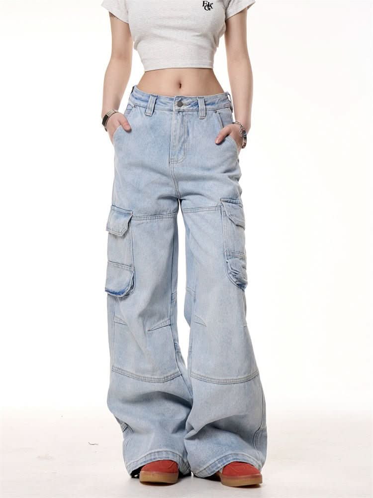 Retro Washed Pocket Straight Jeans - Eshtree