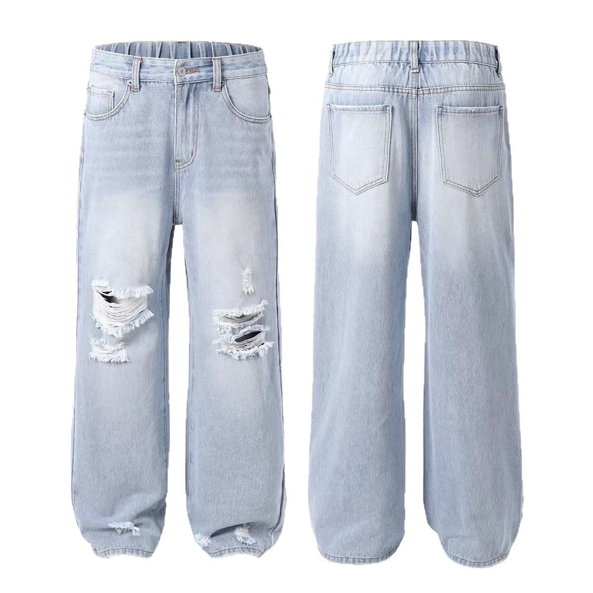 Ripped Straight Denim Women's Loose Trousers - Eshtree