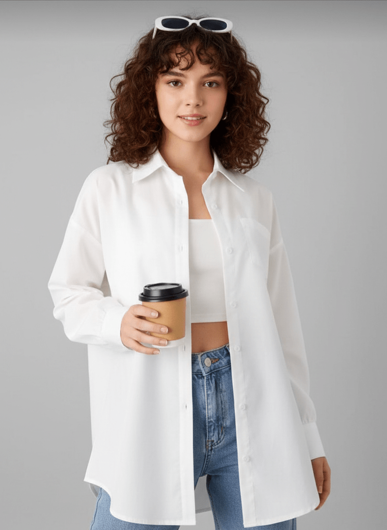 شميز حريمي بوبلين قطن بتصميم كاجوال أنيق - Eshtree