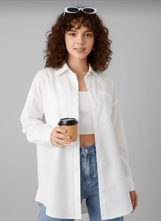 شميز حريمي بوبلين قطن بتصميم كاجوال أنيق - Eshtree