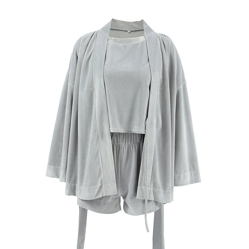 Short - sleeved Shorts Outerwear Gown Three - piece Pajamas For Women - Eshtree