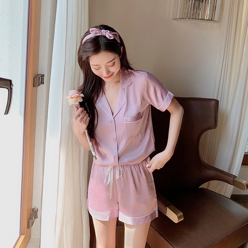 Silk Ladies Pajamas Sleeve Shorts Suit Homewear - Eshtree