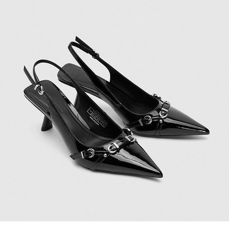 Simple Metal Buckle Pointed Shallow Mouth Stiletto Heel Women's High Heel Pumps - Eshtree