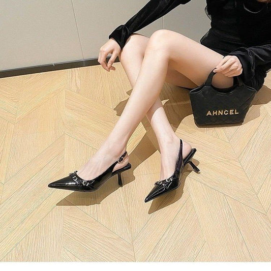 Simple Metal Buckle Pointed Shallow Mouth Stiletto Heel Women's High Heel Pumps - Eshtree