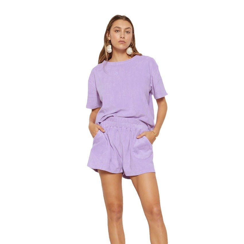 Simple Stylish Loose Short Sleeve Pajamas Two - piece Set For Women - Eshtree