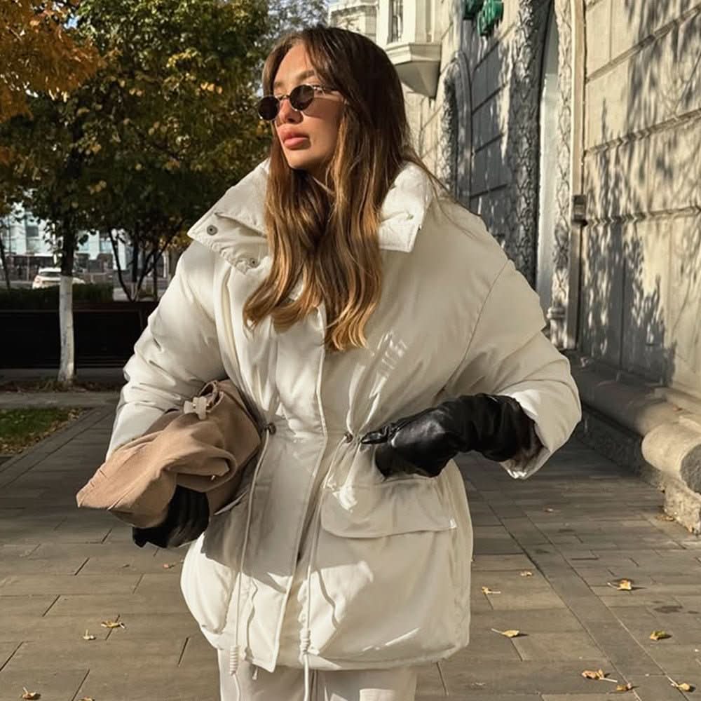 Slim - fit Cottonpadded Drawstring Waisttight Jacket Women's Quilted Cotton Coat - Eshtree