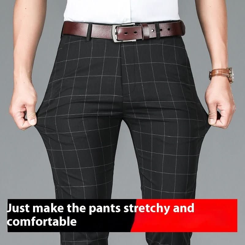 Slim - fit Straight Plaid Suit Formal Wear Mid Waist Casual Pants - Eshtree