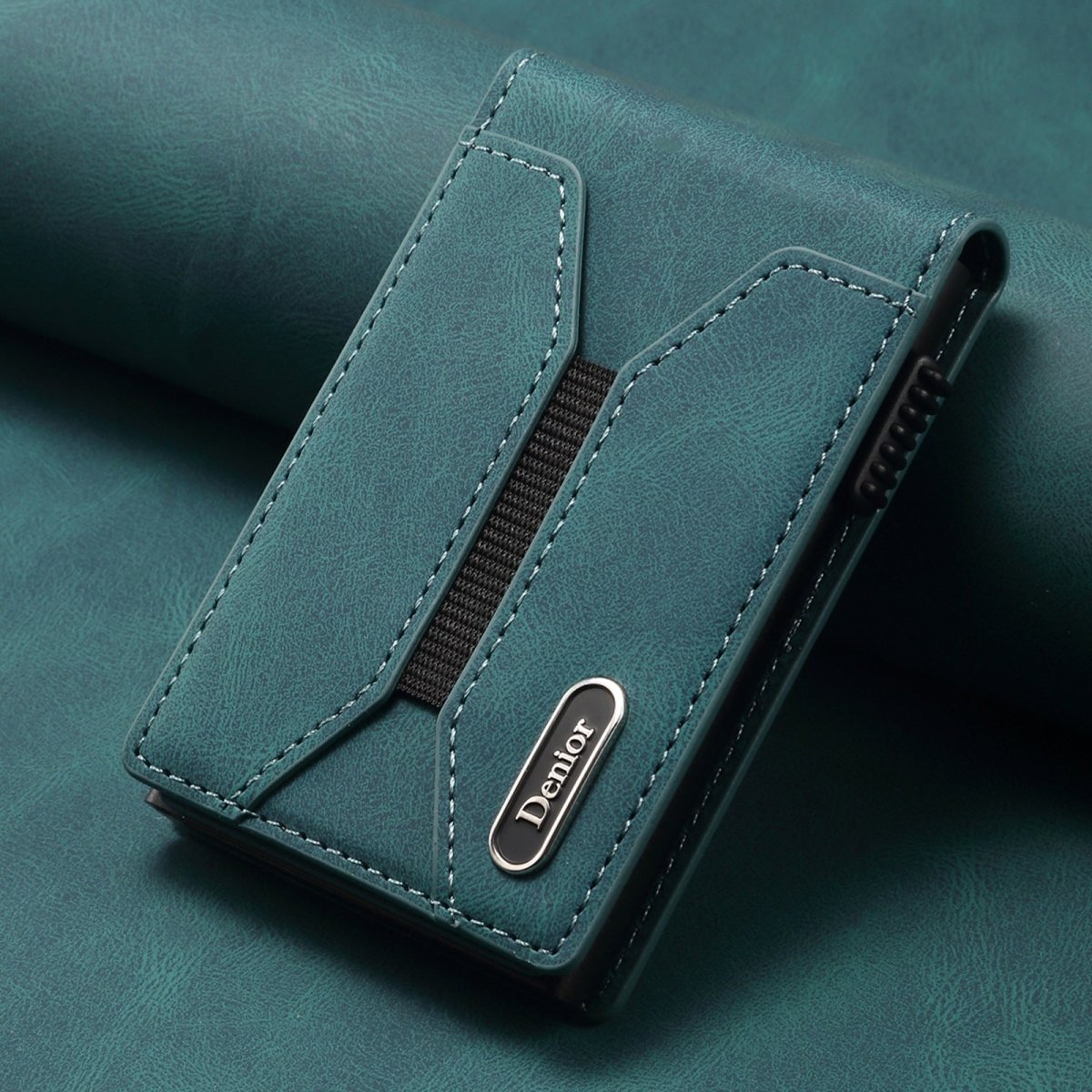 Smooth Leather Button - operated Automatic Pop - up Card Case With Elastic Band Wallet - Eshtree