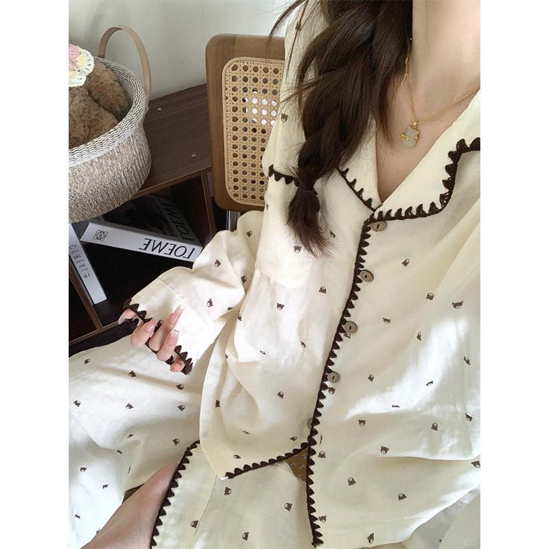 Soft And Adorable Bear Contrast Color Lace Pajamas Women's Homewear Suit - Eshtree
