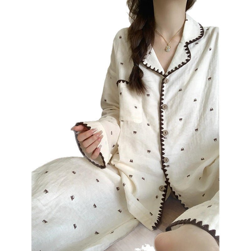 Soft And Adorable Bear Contrast Color Lace Pajamas Women's Homewear Suit - Eshtree