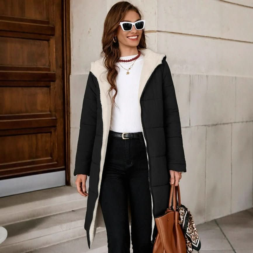 Solid Color Hooded Long Zip - up Cotton Coat - Eshtree