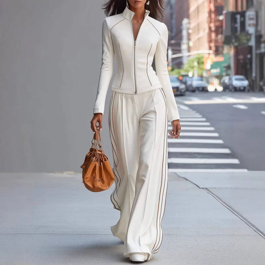 Solid - color Rayon Slim - fit Casual Athletic Long - sleeve Womens Set - Eshtree