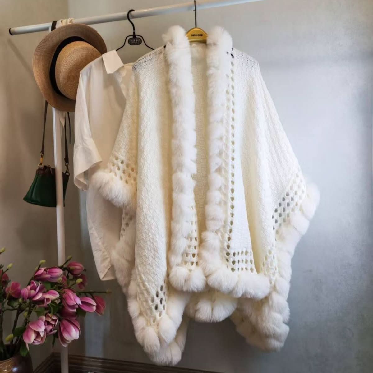 Solid - color Thickened Warm Womens Rabbit - fur Shawl - Eshtree