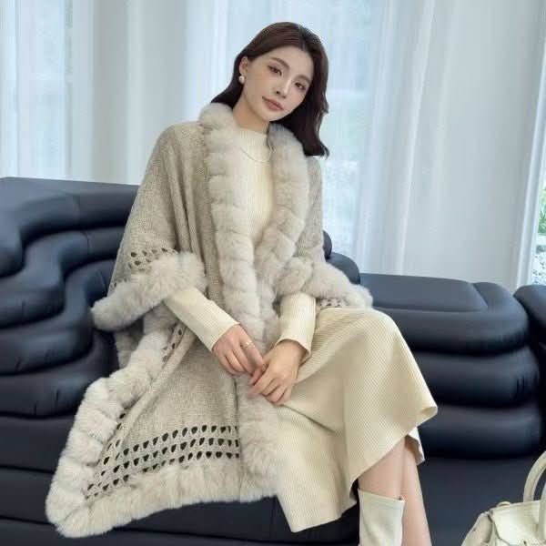 Solid - color Thickened Warm Womens Rabbit - fur Shawl - Eshtree