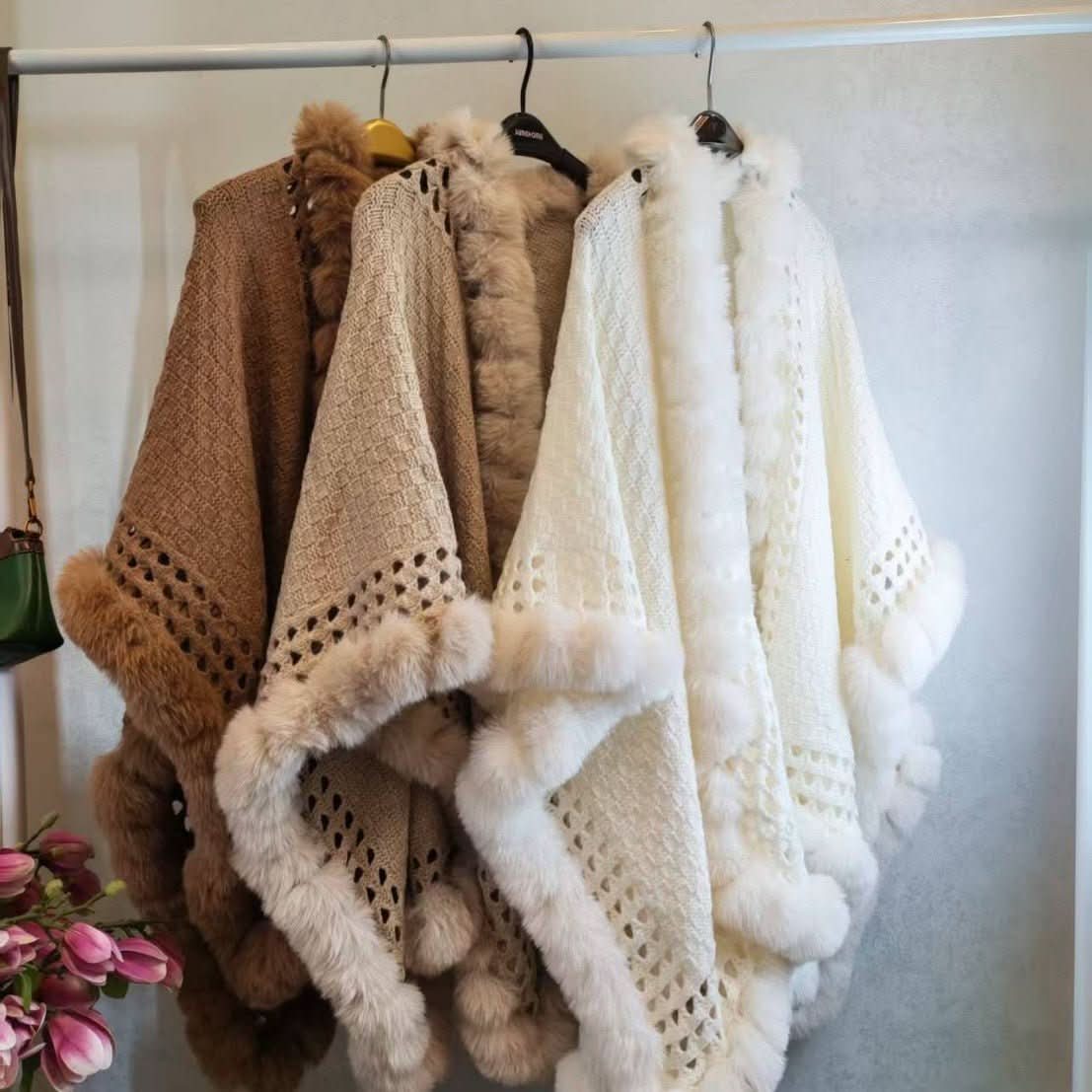 Solid - color Thickened Warm Womens Rabbit - fur Shawl - Eshtree