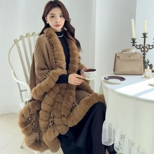 Solid - color Thickened Warm Womens Rabbit - fur Shawl - Eshtree