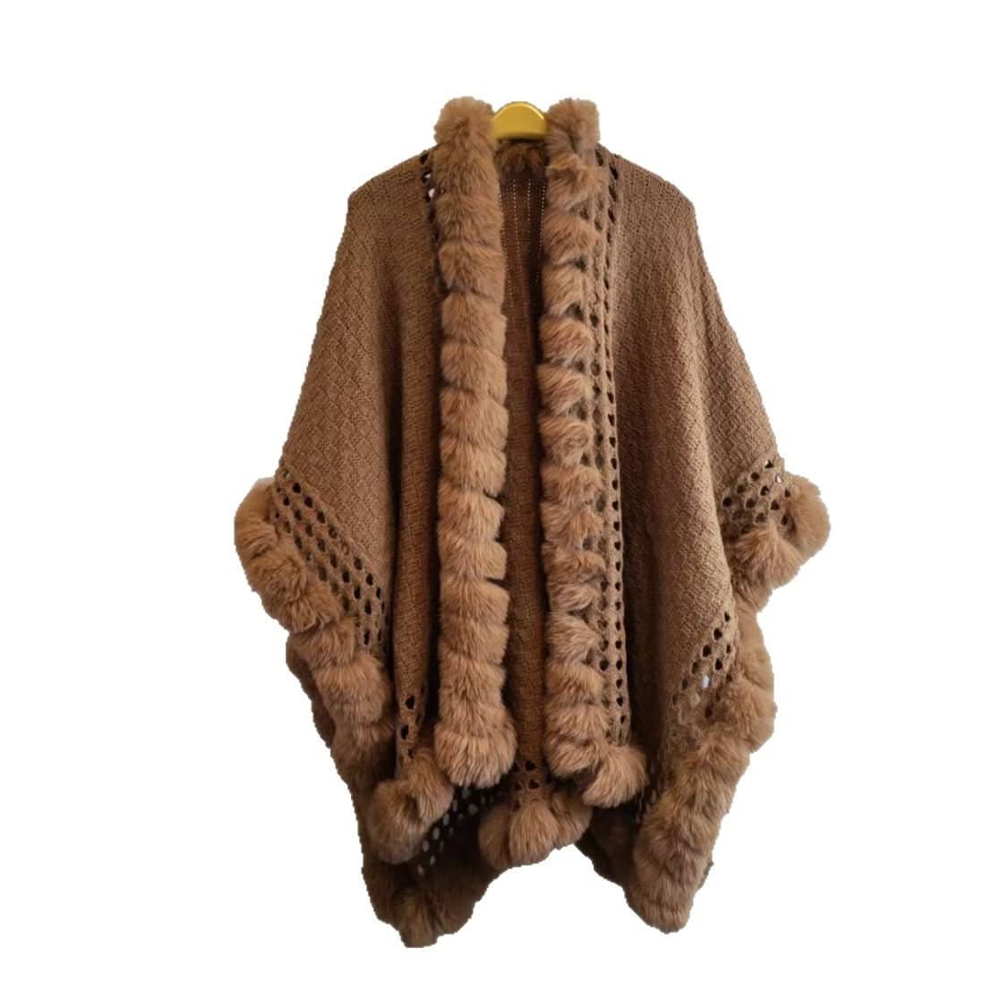 Solid - color Thickened Warm Womens Rabbit - fur Shawl - Eshtree