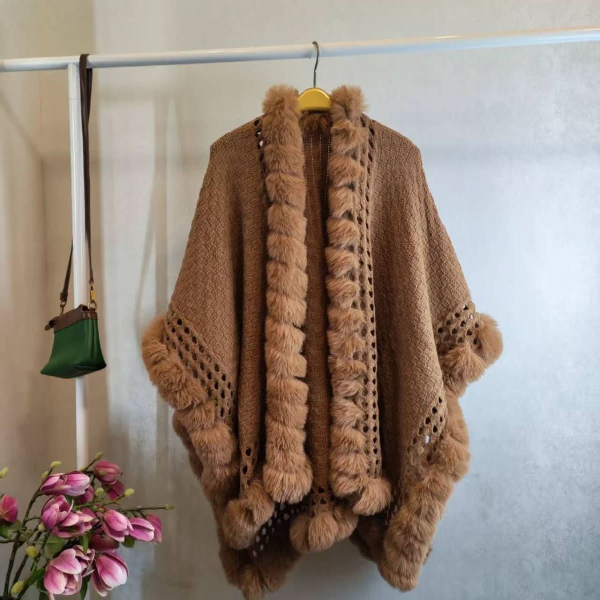 Solid - color Thickened Warm Womens Rabbit - fur Shawl - Eshtree