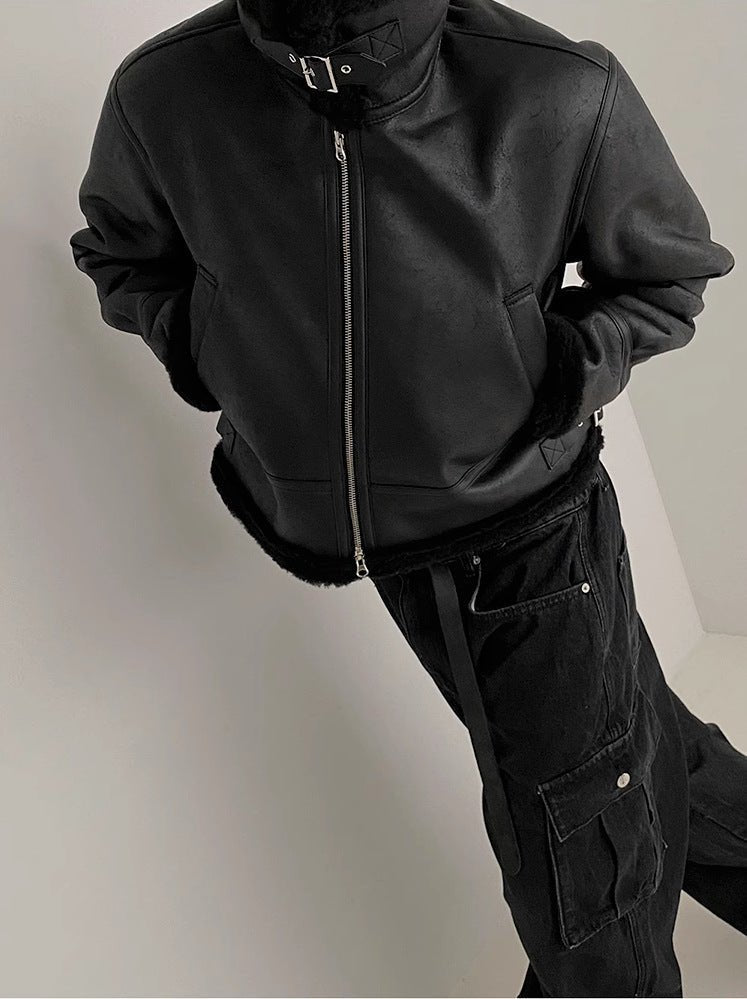 South Korea Fur Integrated Cotton Coat Loose Suede Lambswool Leather Jacket - Eshtree