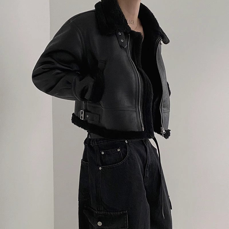 South Korea Fur Integrated Cotton Coat Loose Suede Lambswool Leather Jacket - Eshtree