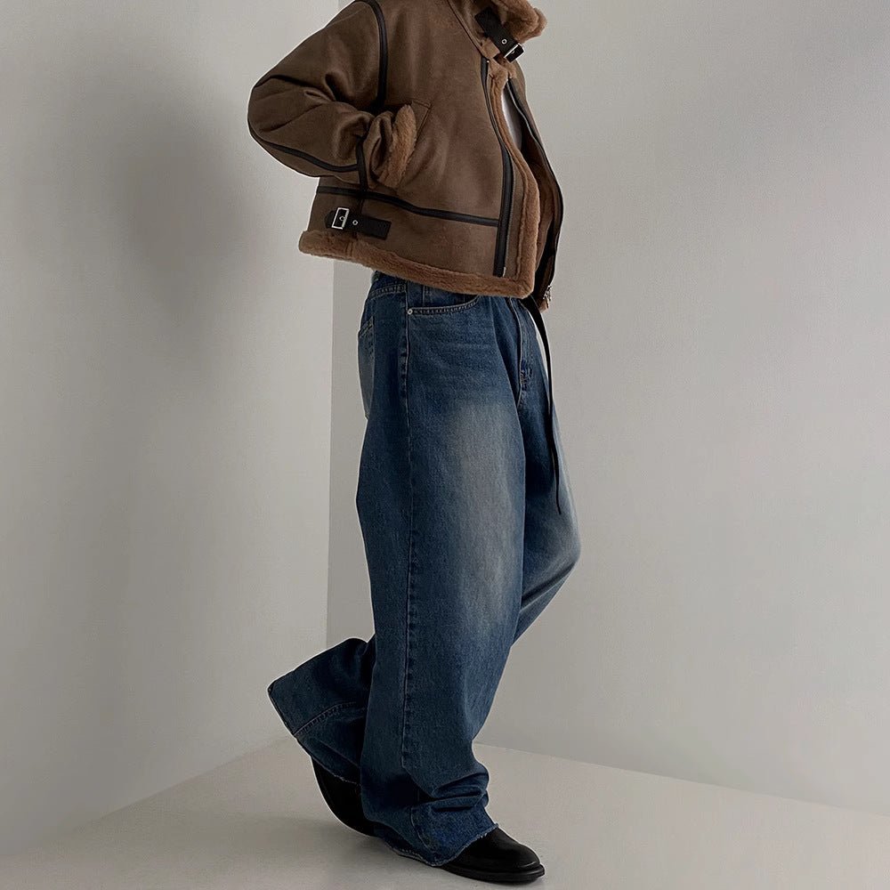 South Korea Fur Integrated Cotton Coat Loose Suede Lambswool Leather Jacket - Eshtree