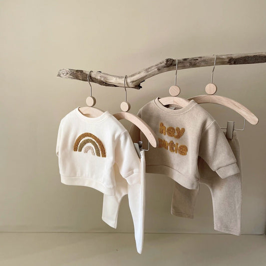 Spring And Autumn Newborn Alphabet Embroidery Baby Long Sleeve Two - piece Suit - Eshtree