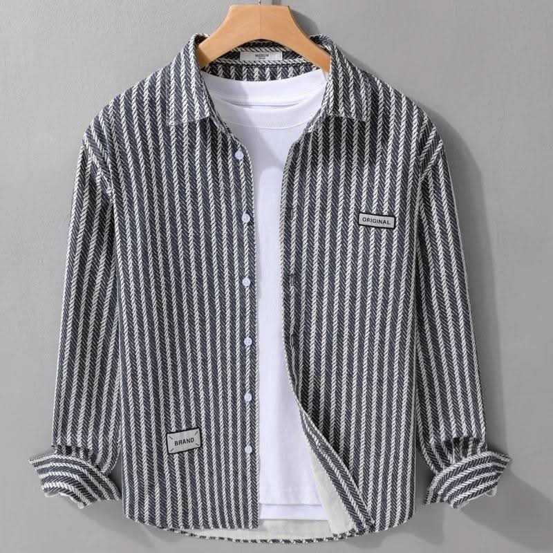 Spring Men's Collar Shirt Jacket Personalized Striped - Eshtree