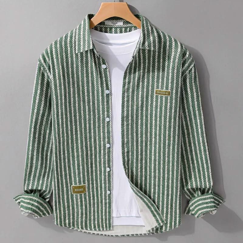 Spring Men's Collar Shirt Jacket Personalized Striped - Eshtree