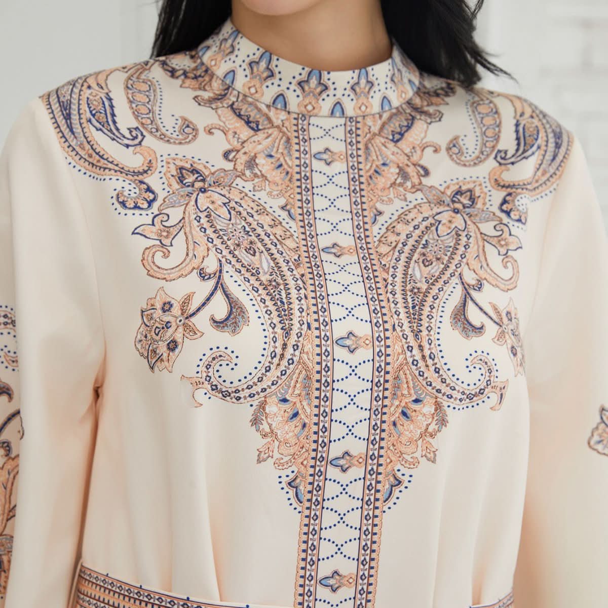 Stand Collar Printing Long Retro Muslim Dress - Eshtree