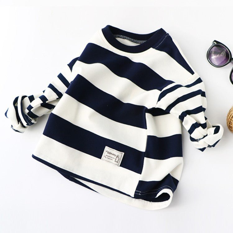Striped Black And White Pullover Children's Long - sleeved Sweater - Eshtree