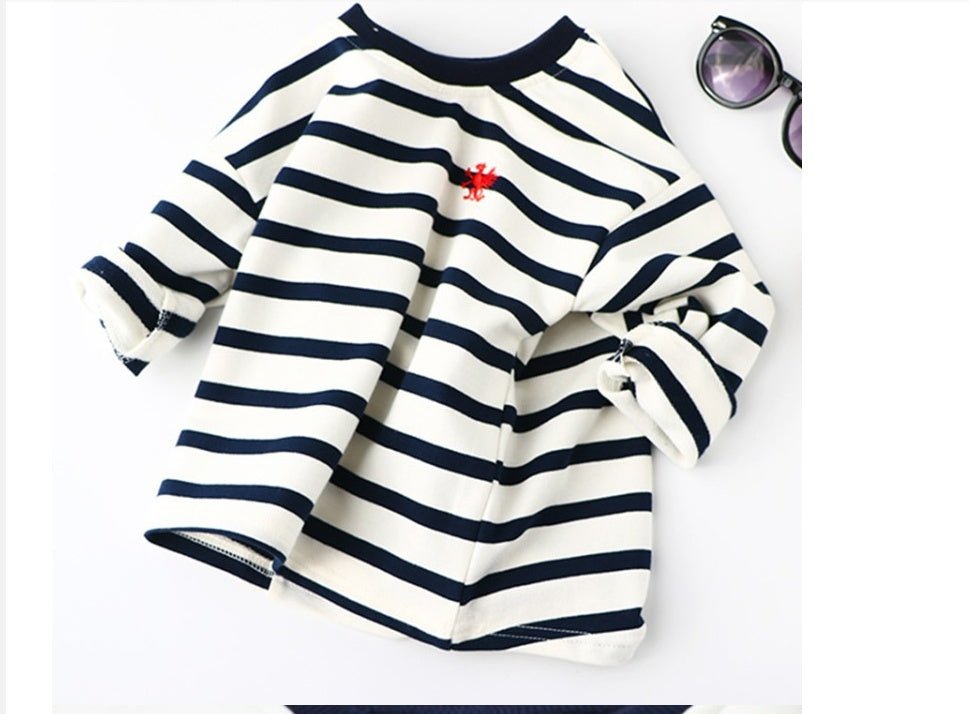 Striped Black And White Pullover Children's Long - sleeved Sweater - Eshtree
