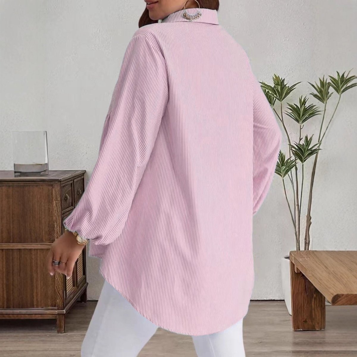 Striped Casual Loose - fitting Long - sleeve Lapel Shirt - Eshtree