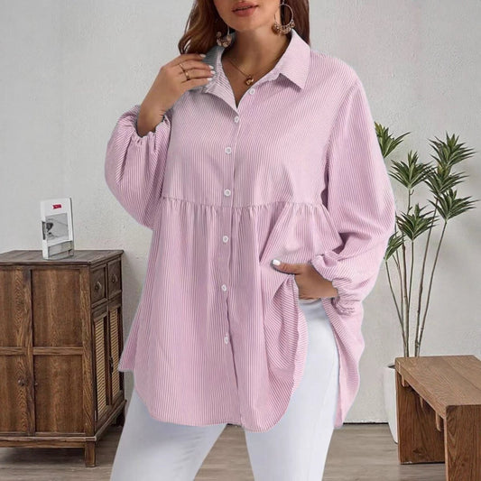 Striped Casual Loose - fitting Long - sleeve Lapel Shirt - Eshtree