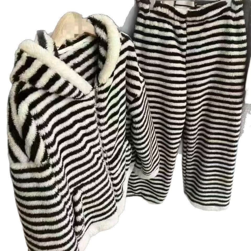 Striped Hooded Pajama Set Homewear For Women - Eshtree