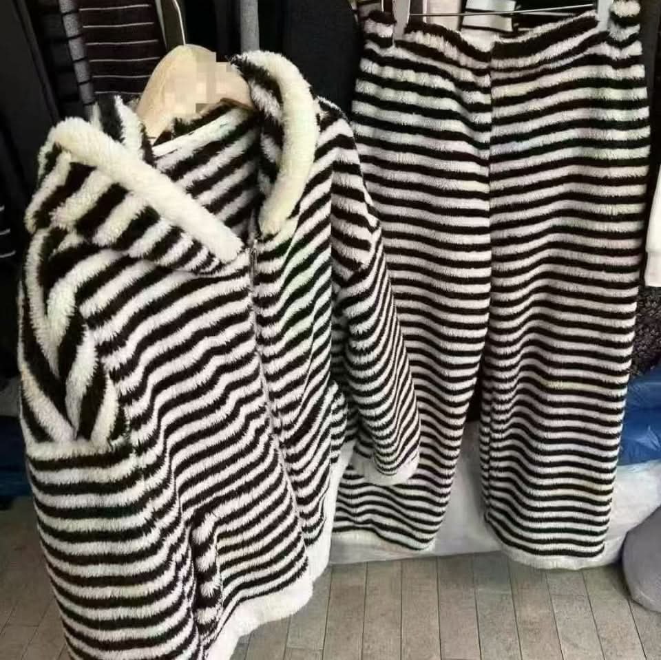 Striped Hooded Pajama Set Homewear For Women - Eshtree