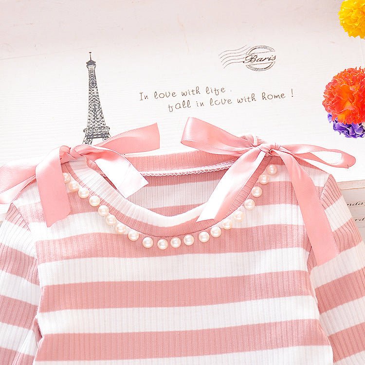 Striped Long - sleeved Stitching Mesh Dress - Eshtree