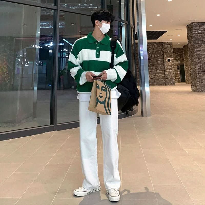 Striped Polo Sweater Men's Autumn And Winter Lapel - Eshtree