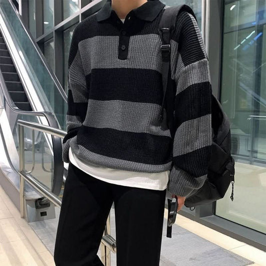 Striped Polo Sweater Men's Autumn And Winter Lapel - Eshtree