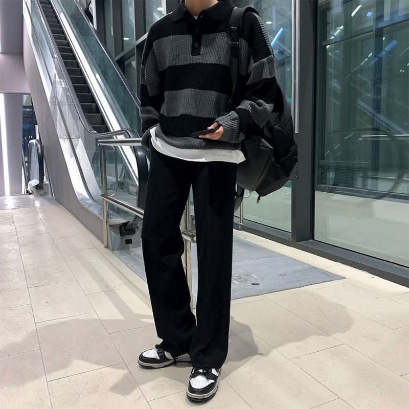 Striped Polo Sweater Men's Autumn And Winter Lapel - Eshtree