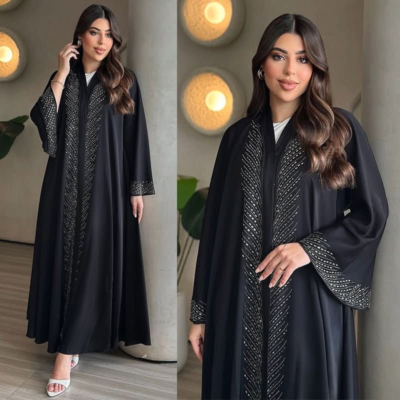 Stylish And Elegant Black Robe With Rhinestone Embellishments - Eshtree